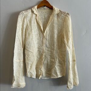 Johnny Was Floral Sheer Embroidered Top